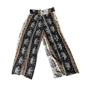 Boho Elephant Print Size M Capri Gaucho Pants Wide Leg Slit Thailand Hippie EUC